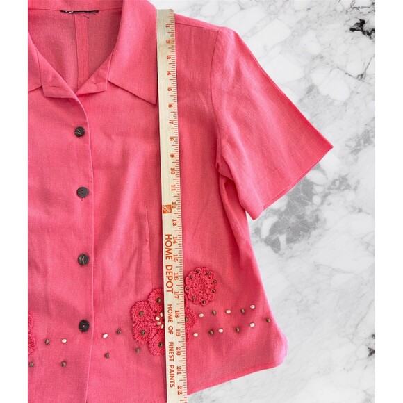 Vintage K-Studio 2 Piece Maxi Dress & Jacket Set Linen Embroidered Coral Pink Lg - Picture 12 of 16